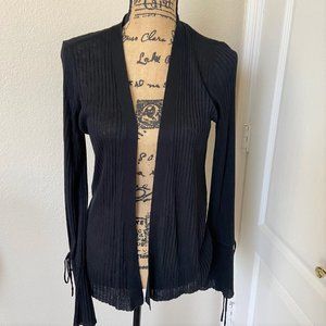 Lauren Conrad Black Light-weight rib-knit cardigan with tie wrist detail Size S
